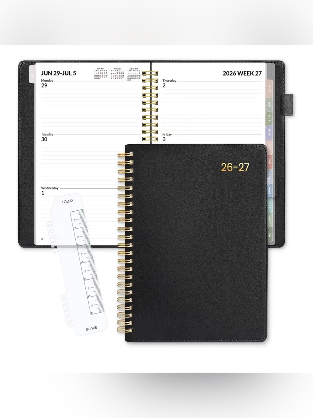 Sunee 2026-27 Weekly Planner Spiral Horizontal Layout Black NWT